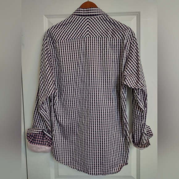 Johnston & Murphy Men's Purple White Plaid Button down Shirt Size M - Picture 3 of 11